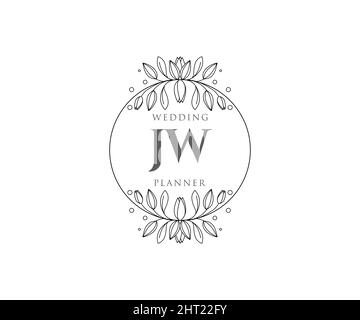 JW initiales lettre mariage monogramme logos collection, dessin à la main moderne minimaliste et modèles floraux pour cartes d'invitation, Save the Date, élégant Illustration de Vecteur