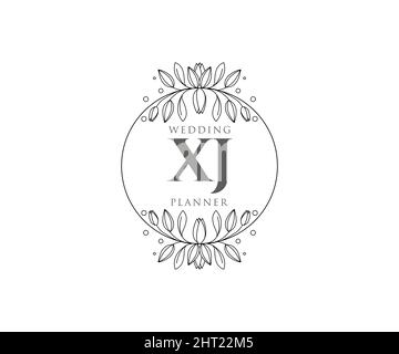 XJ lettre initiale mariage monogramme collection de logos, dessin à la main moderne minimaliste et modèles floraux pour cartes d'invitation, Save the Date, élégant Illustration de Vecteur