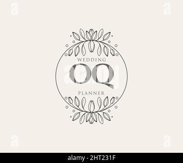 OQ initiales lettre mariage monogramme logos collection, dessin à la main moderne minimaliste et modèles floraux pour cartes d'invitation, Save the Date, élégant Illustration de Vecteur