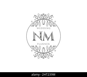 NM lettre initiale mariage monogramme collection logos, dessin à la main moderne minimaliste et modèles floraux pour cartes d'invitation, Save the Date, élégant Illustration de Vecteur