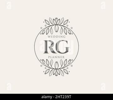 RG initiales lettre mariage monogramme logos collection, dessin à la main moderne minimaliste et modèles floraux pour cartes d'invitation, Save the Date, élégant Illustration de Vecteur