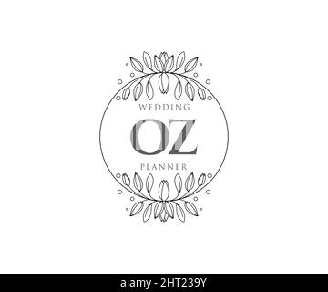 OZ lettre initiale mariage monogramme collection de logos, dessin à la main moderne minimaliste et modèles floraux pour cartes d'invitation, Save the Date, élégant Illustration de Vecteur