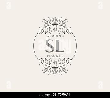 SL initiales lettre mariage monogramme collection de logos, dessin à la main moderne minimaliste et modèles floraux pour cartes d'invitation, Save the Date, élégant Illustration de Vecteur