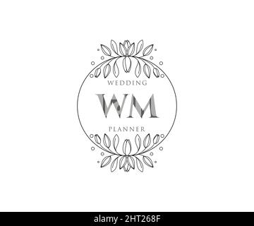 WM initiales lettre mariage monogramme logos collection, dessin à la main moderne minimaliste et modèles floraux pour cartes d'invitation, Save the Date, élégant Illustration de Vecteur