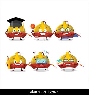 Élève d'école de jaune chinois traditionnel chapeau personnage de dessin animé avec diverses expressions. Illustration vectorielle Illustration de Vecteur