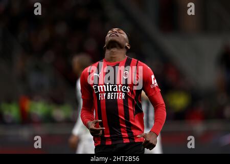 Stade San Siro, Milan, Italie, 25 février 2022, Rafael Leao (AC Milan) réagit au cours de l'AC Milan contre Udinese Calcio - italian soccer série A match Banque D'Images