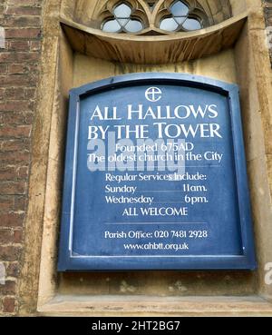 All Hows by the Tower, une église chrétienne fondée en 675 av. J.-C., la plus ancienne église de la ville de Londres, en Angleterre. Banque D'Images