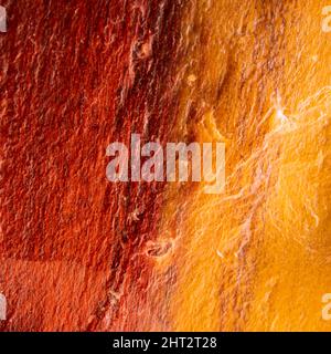Gros plan texture du bois pétrifié fondu de l'image d'arrière-plan rouge à jaune Banque D'Images