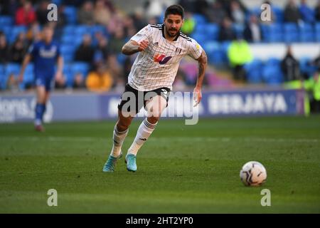 CARDIFF, ROYAUME-UNI. FÉV 26th Aleksandar Mitrovic de Fulham lors du match de championnat Sky Bet entre Cardiff City et Fulham au Cardiff City Stadium, Cardiff, le samedi 26th février 2022. (Credit: Jeff Thomas | MI News) Credit: MI News & Sport /Alay Live News Banque D'Images