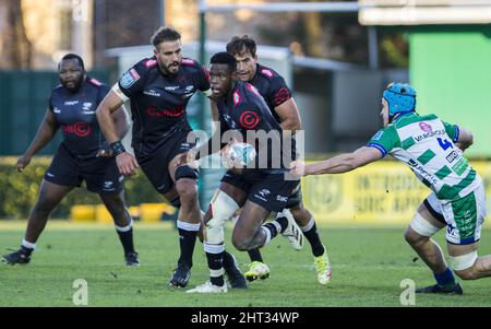 Monigo stade, Trévise, Italie, febbraio 26, 2022, Aphelele Fassi pendant le rugby de Benetton contre les requins de la cellule C - match de championnat de rugby Uni Banque D'Images