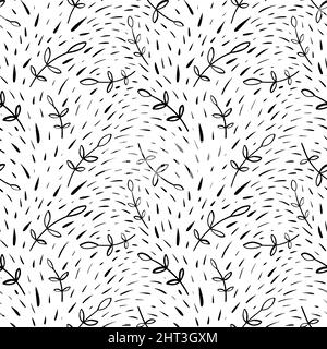 branches dessinées à la main avec feuilles sans couture motif d'éléments botaniques abstraits. Illustration de Vecteur