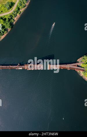 Vue aérienne du célèbre Crook point Bascule Bridge, un ancien pont roulant Scherzer Banque D'Images