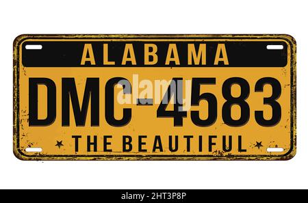 Une imitation de plaque d'immatriculation d'Alabama vintage avec le texte le beau écrit sur elle, illustration vectorielle Illustration de Vecteur