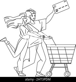 Couple avec achat par carte de crédit dans Market Vector Illustration de Vecteur