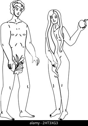 Adam et Eve debout ensemble dans Paradise Vector Illustration de Vecteur