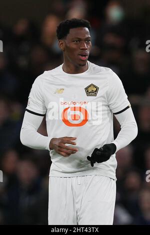 Londres, Royaume-Uni. 26th févr. 2022. Jonathan David de Lille lors du match de l'UEFA Champions League entre Chelsea et Lille au Stamford Bridge, Londres, Angleterre, le 22 février 2022. Photo de Ken Sparks. Utilisation éditoriale uniquement, licence requise pour une utilisation commerciale. Aucune utilisation dans les Paris, les jeux ou les publications d'un seul club/ligue/joueur. Crédit : UK Sports pics Ltd/Alay Live News Banque D'Images