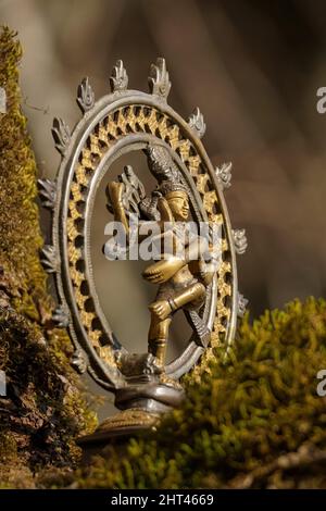 Statue de bronze du dieu dansant indien Shiva Nataraja - Seigneur de la danse gros plan sur un fond de nature floue Banque D'Images