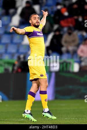 REGGIO NELl'EMILIA, ITALIE - FÉVRIER 26: Arthur Cabral de l'ACF Fiorentina réagit, pendant la série Un match entre US Sassuolo et ACF Fiorentina au Mapei Stadium - Citta' del Tricolore le 26 février 2022 à Reggio nell'Emilia, Italie. (Photo par MB Media) Banque D'Images