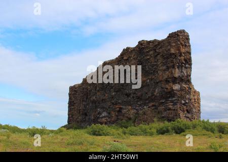 Île - Eyjan Felsen à Asbyrgi / Iceand - Eyjan Rock à Asbyrgi / Banque D'Images