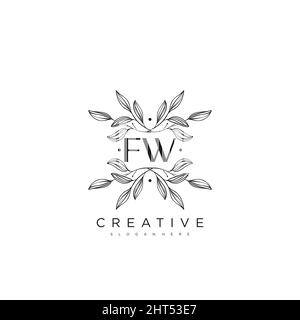 FW modèle de logo de fleur de lettre initiale Vector Premium Illustration de Vecteur