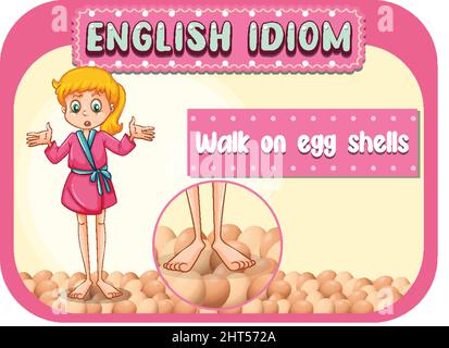 Idiome anglais avec description de l'image pour l'illustration de la marche sur les coquilles d'œufs Illustration de Vecteur