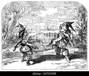 Scène de "The Merry Wives of Windsor; Or, Harlequin et Sir John Falstaff, [Surrey Theatre, Londres], 1850. '...l'incident inoublié du buck-basket, dans le Datchet Mead... le pantomime de Noël est, en fait, "Shakspeare Burlesqued"; et, comme caractérisant la gestion du théâtre en général, il peut, peut-être, il a permis de passer sans censure. Windsor-Park et les environs fournissent les sujets de la scène, et l'histoire du drame est littéralement suivie, jusqu'au début de la transformation. Falstaff, Ford, et page, avec leurs épouses, et amp;c., étant re Banque D'Images
