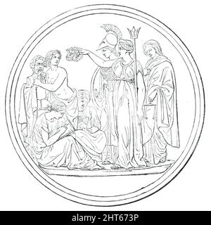 Grande exposition de 1851 - médailles du prix (&#xa3;50 chacune) - N. 104. (3) - M. Hancock, 1850. «Les Commissaires de sa Majesté pour la promotion de l'exposition de 1851... ayant décidé de donner trois médailles de bronze, de différentes tailles et conceptions, comme prix aux exposants, et ayant, en public advertisement...invited, les artistes de tous les pays pour se disputer les dessins pour les revers de telles médailles, annoncer... leur intention de donner une récompense de &#xa3;100 pour chacun des trois dessins qui devraient être acceptés, et une récompense de &#xa3;50 pour chacun des trois meilleurs modèles qui ne devraient pas être acceptés, a Banque D'Images