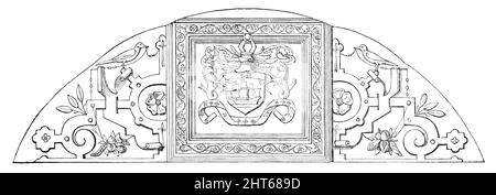 Fin de la salle au Red Lion Inn, Barnstaple, [Devon], 1850. « Le design voûté représente cette extrémité de la pièce qui est inaltérée. Les ornements de l'autre extrémité, ainsi qu'une petite partie du plafond, ont été détruits dans la formation d'un passage...it sera admis que c'est un spécimen de choix de goût et de compétence de l'ancien anglais... Lyson, dans sa "Magna Britannia" (Devon), dit, "Le Lion d'Or... aurait été une maison de ville des Earls de Bath. Les bras du comte de Bath et d'autres bras sont dans une grande pièce de cette maison qui a un plafond ornementé. C'était certainement Banque D'Images