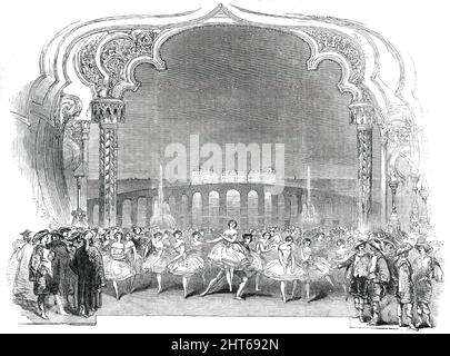 La scène Mascarade du nouveau Ballet des « les métamorphoses », 1850. 'Carlotta Grisi, dans le caractère très approprié d'une exquise sprite, en supposant à chaque moment une nouvelle transformation, et en employant à son tour toutes les espèces de fascination, dansé comme elle ne l'a jamais fait auparavant. Elle a fait son spiral si tilement et si curieusement, ses pas flottaient, si gracieux et aériennes, étaient fanal si excentrique, que les spectateurs ont été perdus dans l'étonnement. Ainsi, en tant que mime et en tant que danseuse, elle a également triomphé... ce dernier tableau seul (que nous avons représenté, et qui est plein de surprenantes Banque D'Images