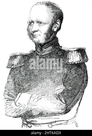 Le défunt Comte Brandenburgh, 1850. Portrait du politicien prussien Friedrich Wilhelm, comte de Brandebourg, fils morganasique du roi Frederick William II et Sophie von D&#xf6;nhoff. Après avoir reçu une éducation militaire, il a été promu général au commandement du corps de l'armée de 8th en 1848. '...[at] le Congrès de Varsovie... le Comte Brandenburgh représentait la Prusse. L'excitation de la politique, le labeur d'assister à toutes les fêtes et banquets de la Cour de Varsovie, et de s'acquitter de toutes les affaires de sa mission en même temps, était trop pour ses pouvoirs physiques... le comte Brandenburgh, à son retour hom Banque D'Images