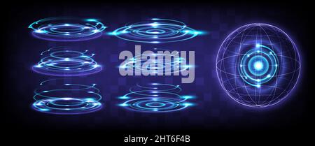 Fichier vectoriel volumineux. Collection de scènes de haute technologie SCI-fi en HUD lumineux. Portail hologramme tourbillon de science futuriste. Magic Warp Gate dans les fantasmes de jeu Illustration de Vecteur