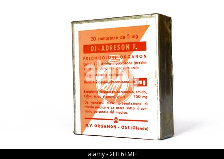 Vintage 1956 DI-ADRESON F. - Prednisolone comprimés médecine, corticostéroïdes hormones pour le traitement des maladies inflammatoires. NON ORGANON – OSS (H Banque D'Images