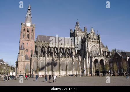 Den Bosch, pays-Bas - 12 février 2022 : place de la cathédrale Saint-Jean avec quelques personnes Banque D'Images