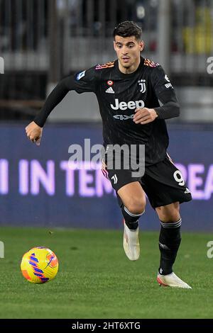 26th février 2022 : Stadio Carlo Castellani, Empoli, Italie; Serie A football, Empoli FC contre Juventus; Alvaro Morata du FC Juventus Banque D'Images