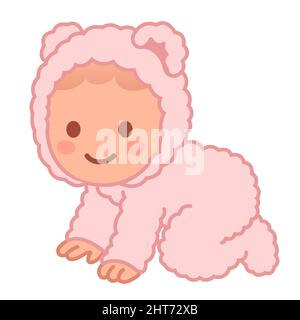 Mignon dessin animé bébé rampant en peluche peluche combinaison d'ours. Illustration adorable de vêtements vectoriels pour nouveau-né et enfant. Illustration de Vecteur