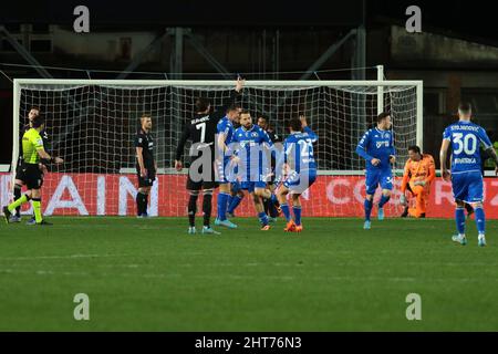 Empoli, Italie 26th février 2022: Andrea la Mantia d'Empoli F.C. célébrations de buts pendant la série italienne Un match de football 202122 entre Empoli FC et Juventus FC au stade Castellani (photo de Raffaele Conti/Pacific Press) Banque D'Images