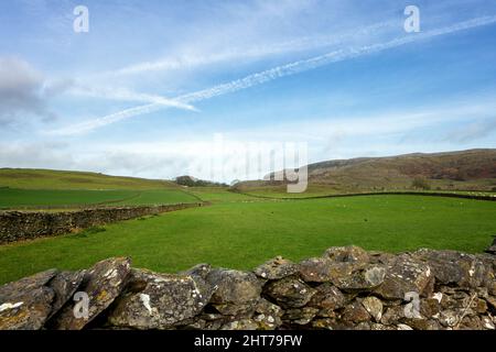 Emplacement des erratiques de Norber à partir de Crummack Lane, Austwick, parc national de Yorkshire Dales, North Yorkshire, Angleterre, Royaume-Uni paysage Banque D'Images