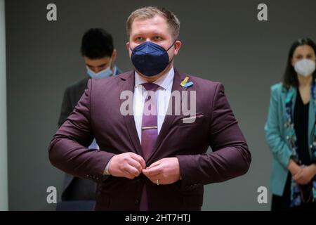 Lettonie le député Martins Stein au début d'un Conseil spécial des affaires intérieures de l'UE à Bruxelles, Belgique. 27th févr. 2022. Crédit: ALEXANDROS MICHAILIDIS/Alamy Live News Banque D'Images