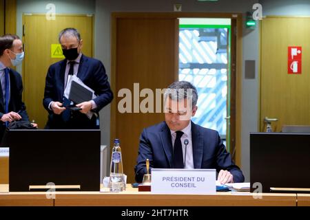 Le ministre français de l'intérieur, Gerald Darmanin, a lancé un Conseil spécial des affaires intérieures de l'UE à Bruxelles, en Belgique. 27th févr. 2022. Crédit: ALEXANDROS MICHAILIDIS/Alamy Live News Banque D'Images