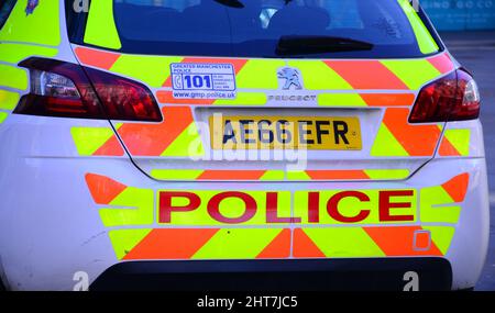 Greater Manchester police véhicule de police ou véhicules garés dans le centre de Manchester, Angleterre, Royaume-Uni Banque D'Images