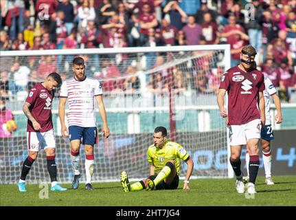 Lors du championnat italien Serie Un match de football entre le FC de Turin et Cagliari Calcio le 27 février 2022 au Stadio Olimpico Grande Torino à Turin, en Italie Banque D'Images