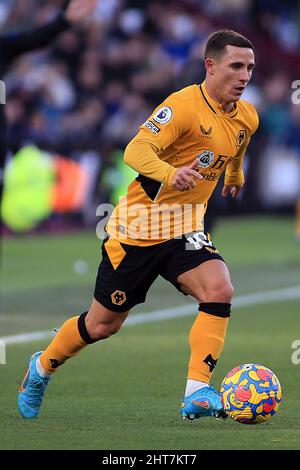 Daniel Podence de Wolverhampton Wanderers en action pendant le jeu. Match de la Premier League, West Ham Utd / Wolverhampton Wanderers au stade de Londres, parc olympique Queen Elizabeth à Londres, le dimanche 27th février 2022. Cette image ne peut être utilisée qu'à des fins éditoriales. Utilisation éditoriale uniquement, licence requise pour une utilisation commerciale. Pas d'utilisation dans les Paris, les jeux ou les publications d'un seul club/ligue/joueur. photo de Steffan Bowen/Andrew Orchard sports photographie/Alamy Live news Banque D'Images