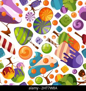 Motif de bonbons. Desserts féerique à base de sucre, de crème et de fleurs, à partir d'un fond transparent vectoriel caramel, pour un modèle de conception textile Illustration de Vecteur