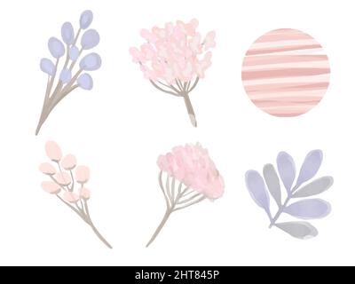 Collection d'aquarelles florales aux couleurs pastel. Jeu de ressorts. Éléments vectoriels dessinés à la main. Éléments pour le design isolés sur fond blanc dans le style boho. Illustration de Vecteur