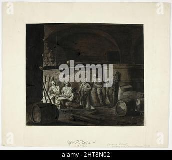 Cave à vin avec cartes de jeu hommes, 18th siècle. Banque D'Images
