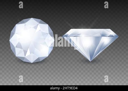 Vector 3D Realistic White transparent Gemstone, Diamond, Crystal, rhinestones ensemble d'icônes gros plan isolé. Concept joaillier. Modèle de conception, Clipart Illustration de Vecteur