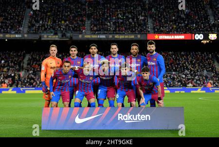 Barcelone,Espagne.27 février,2022. L'équipe de la FCB avant le match espagnol de la Liga entre le FC BARCELONE et LE CLUB SPORTIF DE BILBAO au stade Camp Nou. Banque D'Images