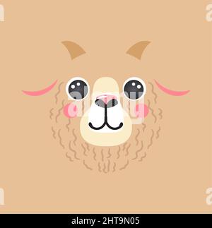 Joli portrait de chèvre carré sourire tête dessin animé forme ronde visage animal, avatar isolé personnage vecteur icône illustration. Affiche plate simple dessinée à la main pour enfants, cartes d'interface utilisateur d'application, tee-shirts, vêtements de bébé Illustration de Vecteur