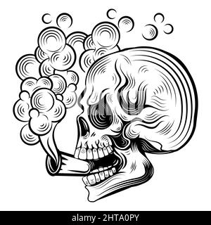 Illustration vectorielle de cigarette fumée au crâne dessinée à la main Illustration de Vecteur