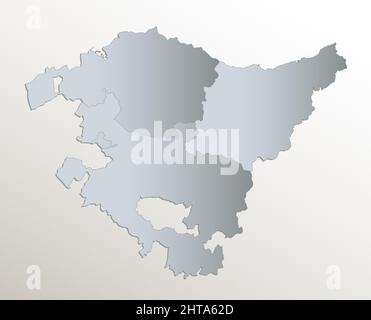 Carte du pays basque, Division administrative, papier blanc bleu 3D, vierge Banque D'Images